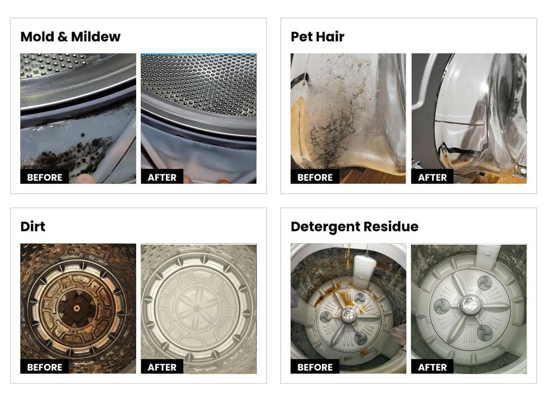 Before and after photos of washer parts