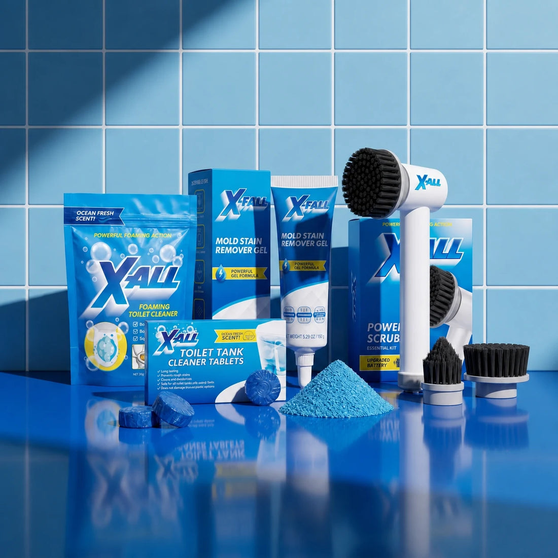 X-All Bathroom Kit product image on blue tile