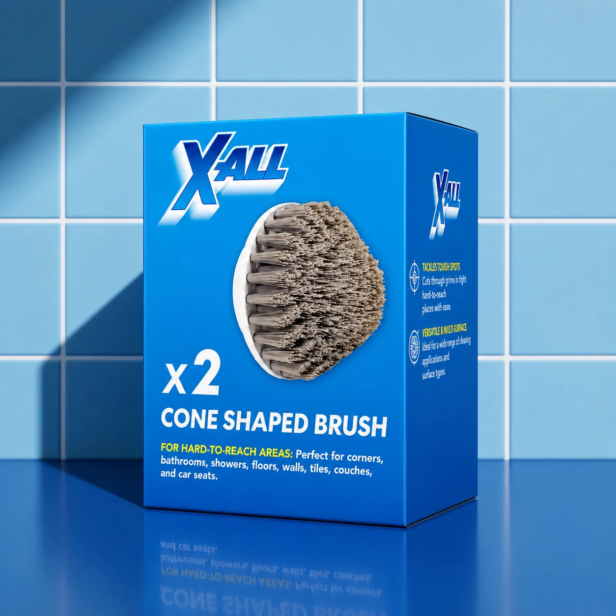 X-All Cone Shaped Brush product image on blue tile