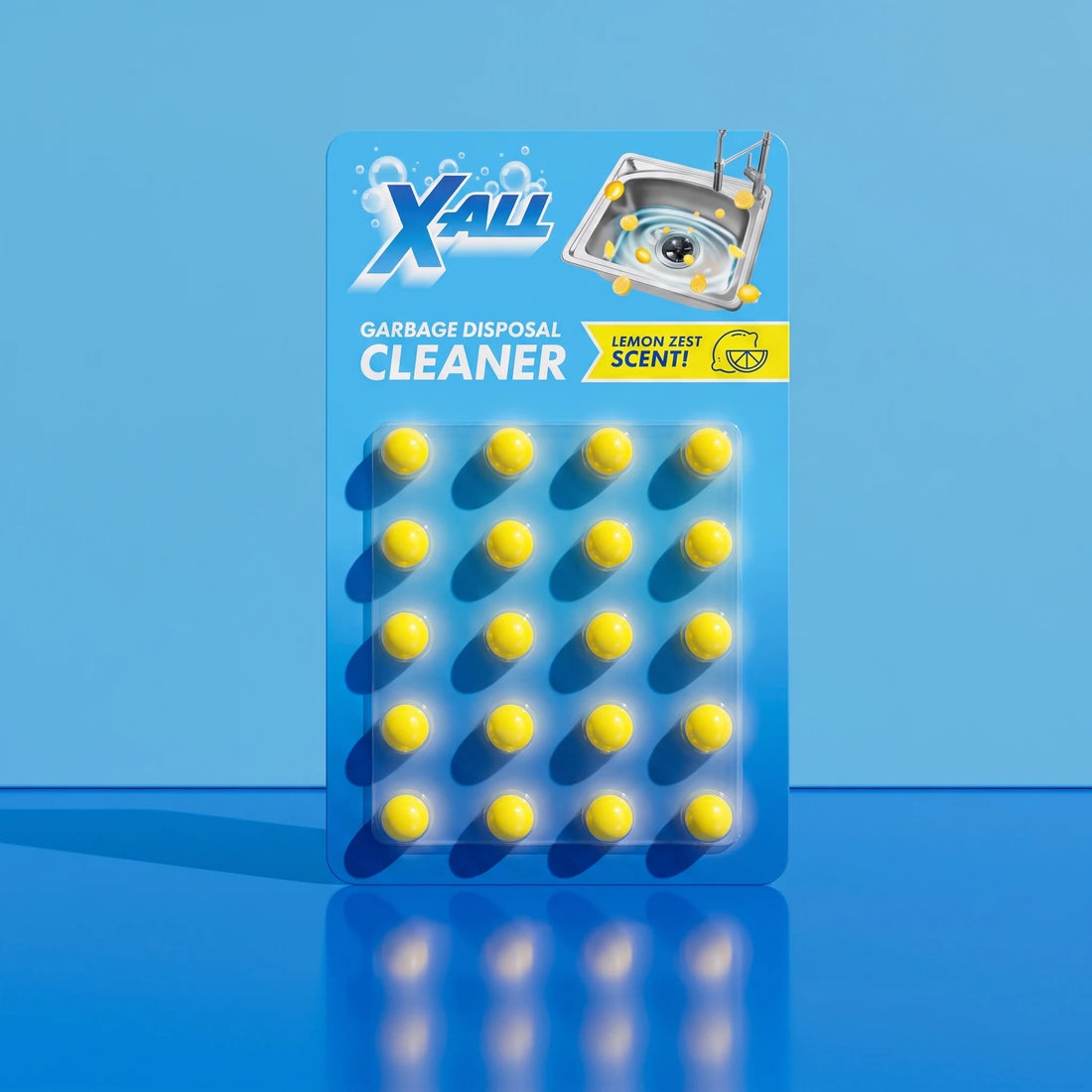 X-All Garbage Disposal Cleaner product image on blue tile