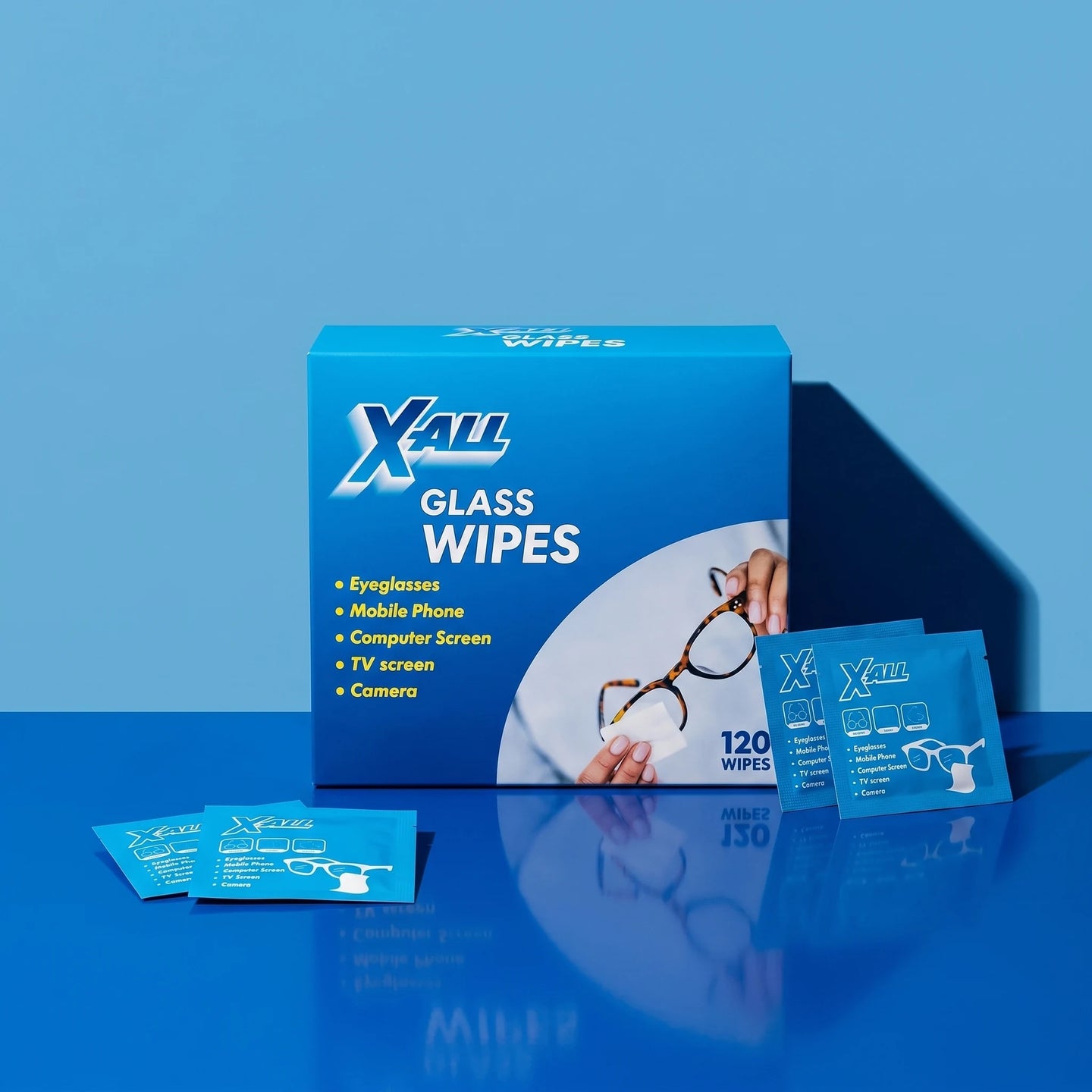 X-All Glass Wipes product image on blue tile