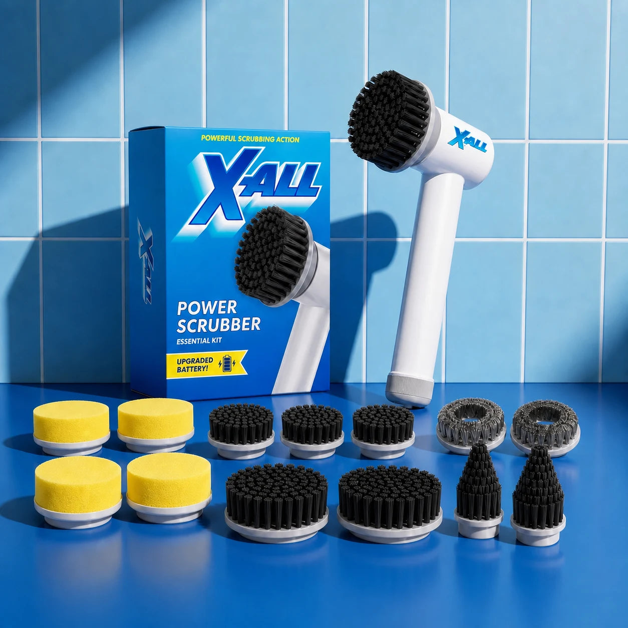 X-All Power Scrubber Mega Kit product image on blue tile
