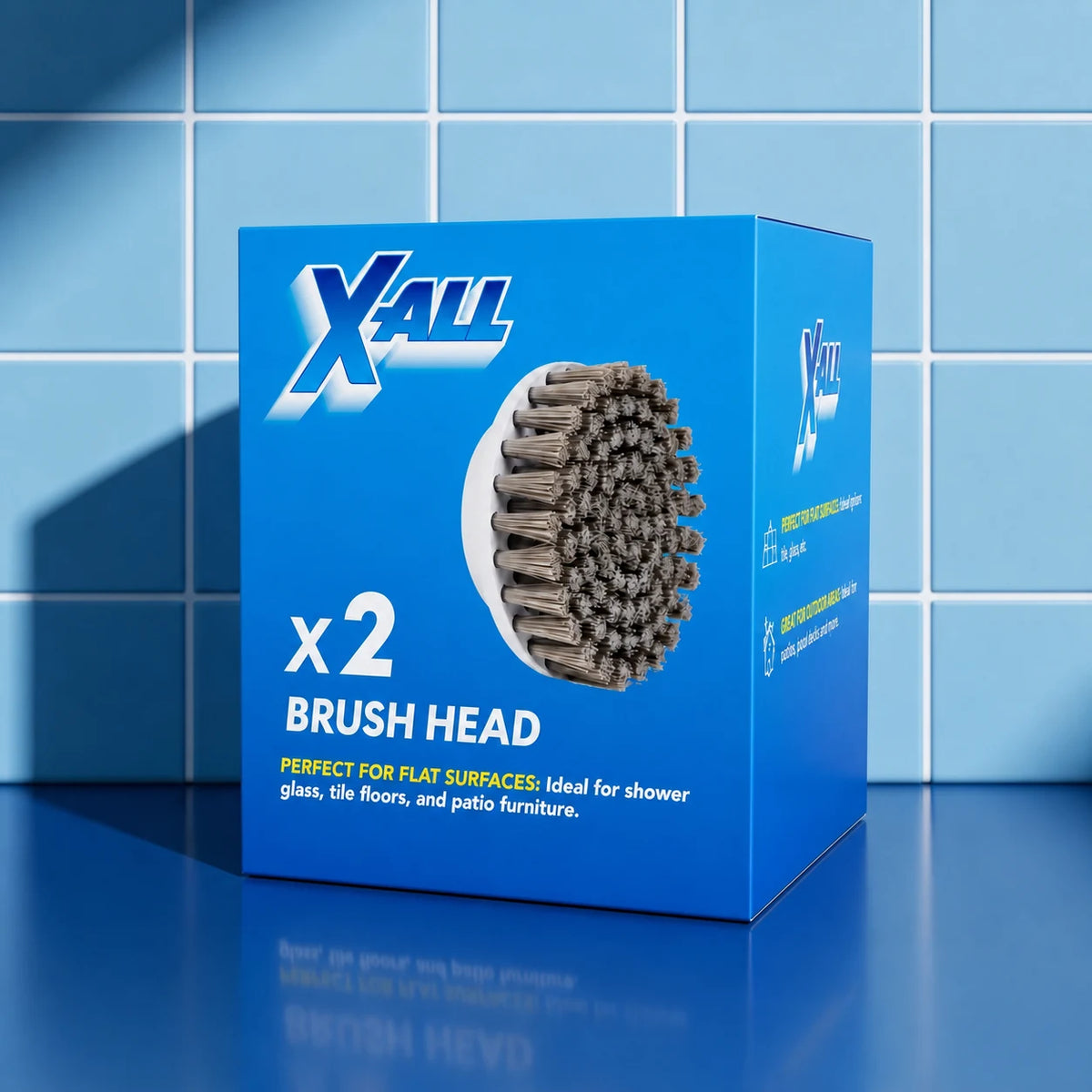 X-All Replacement Brush Head product image on blue tile
