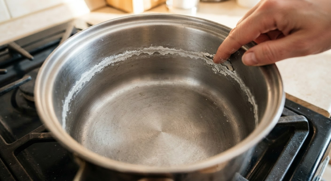 White mineral ring inside a pot