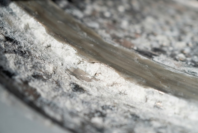 Close-up of a chalky mineral layer