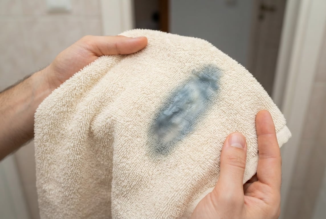 Greyish-blue stain on a towel