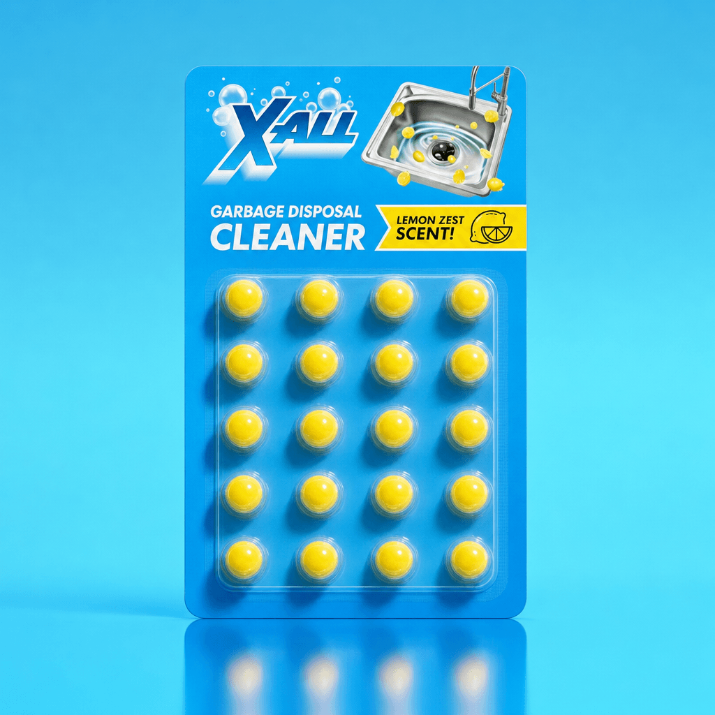 Original supplied X-All Garbage Disposal Cleaner packshot.