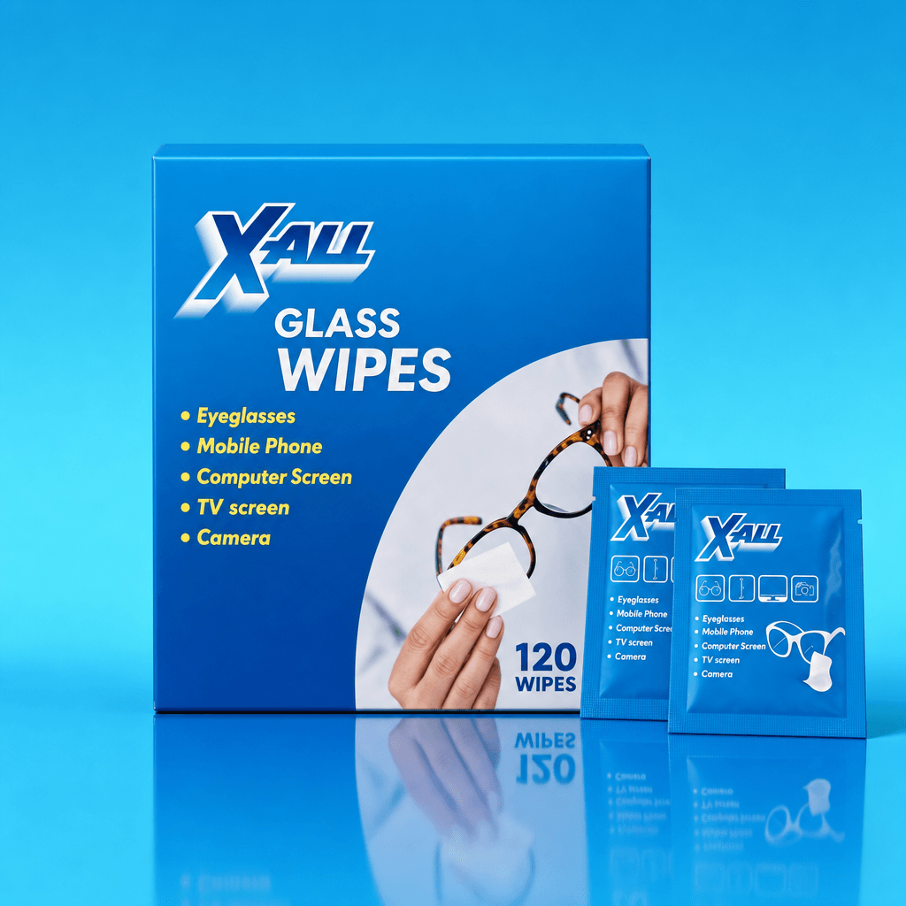 Original supplied X-All Glass Wipes packshot.