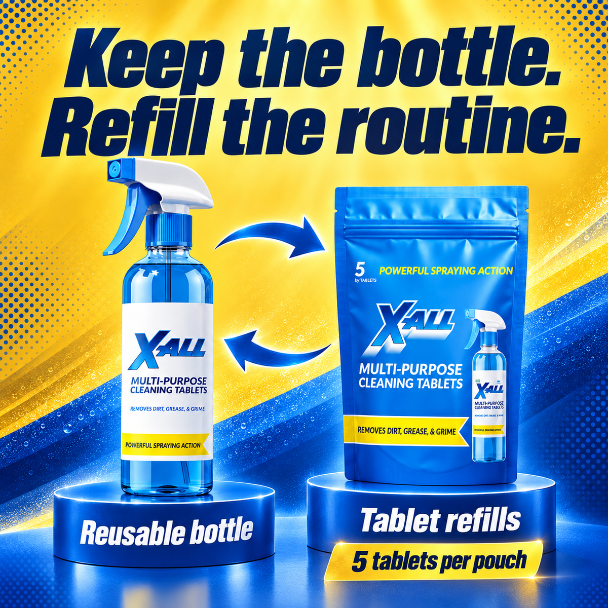 Keep the bottle. Refill the routine. Reusable bottle, tablet refills, 5 tablets per pouch.