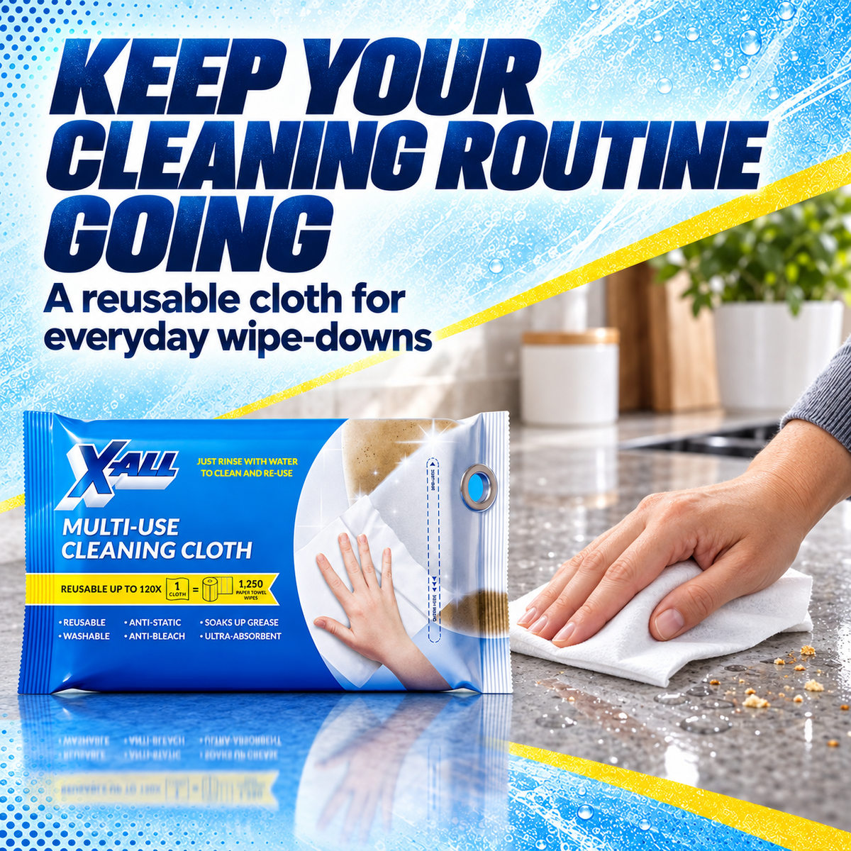 Multi-Use Cleaning Cloth: KEEP YOUR CLEANING ROUTINE GOING. A reusable cloth for everyday wipe-downs.