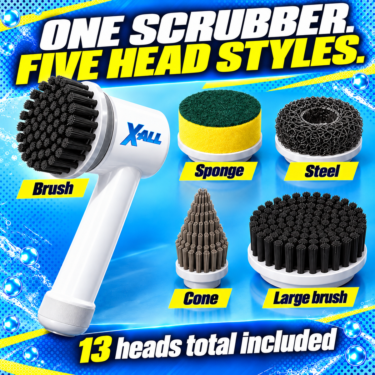 Five head styles in the Power Scrubber Mega Kit