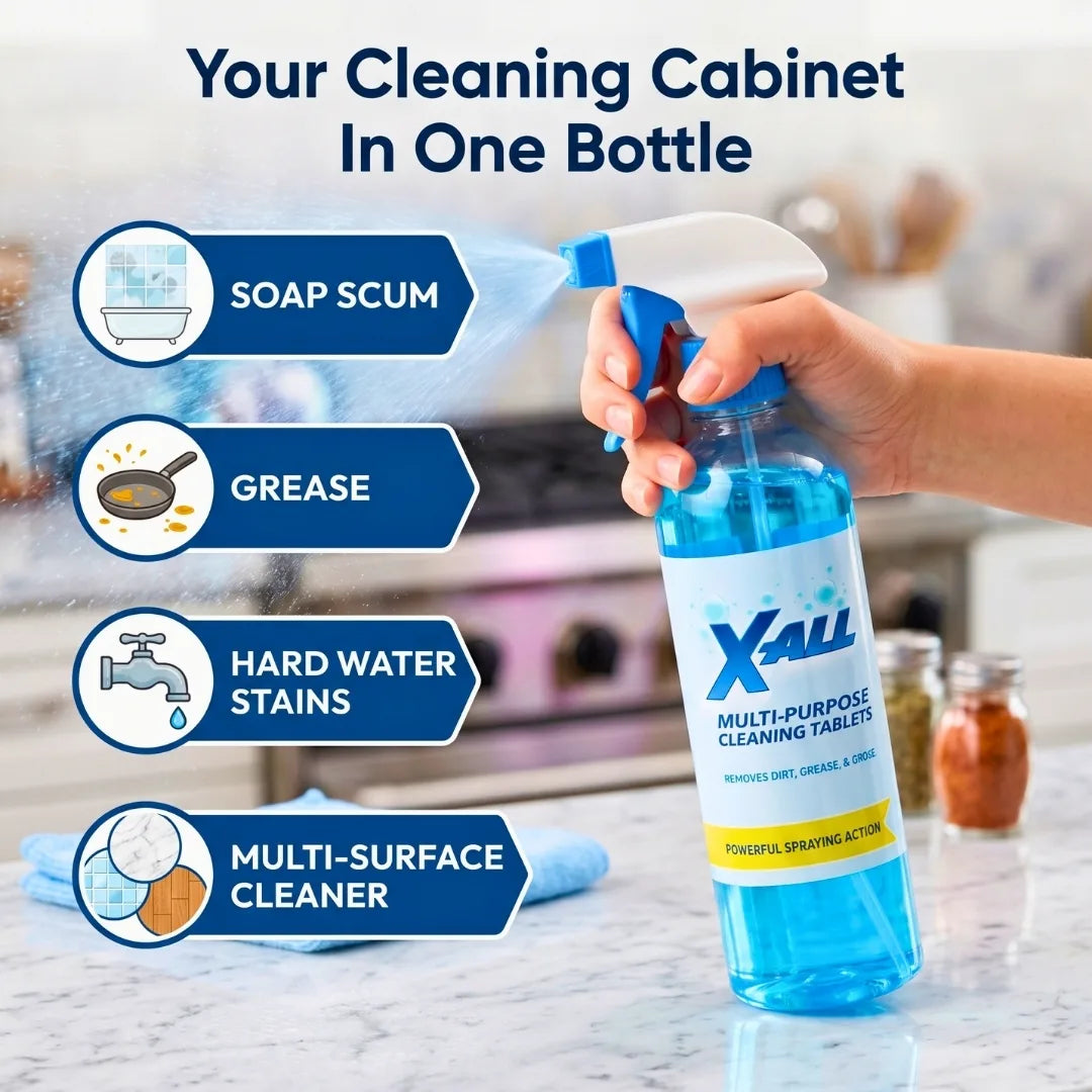 X-ALL Multi-Purpose Cleaner for soap scum, grease, hard-water stains, and multiple surfaces